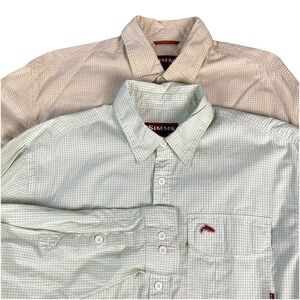 Lot 2 Simms Mens Fishing Long Sleeve Shirt Plaid 3XDRY COR3 Outdoor Lightweight
